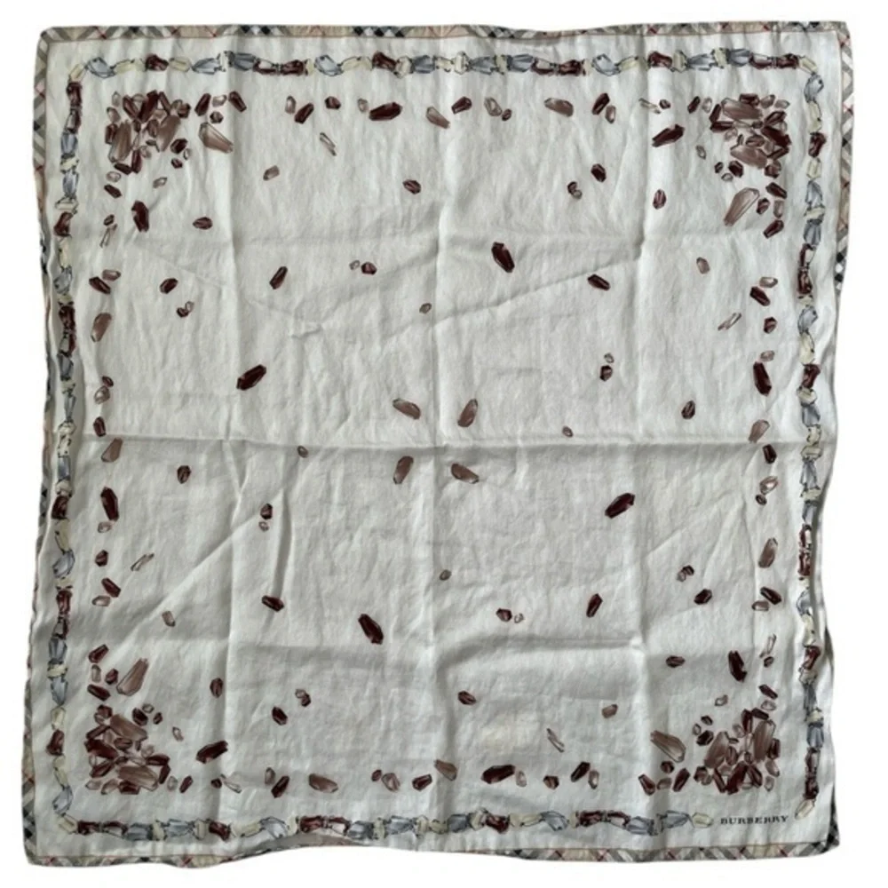 Authentic Burberry Vintage Ivory and Crystal Shaped Patterned Handkerchief